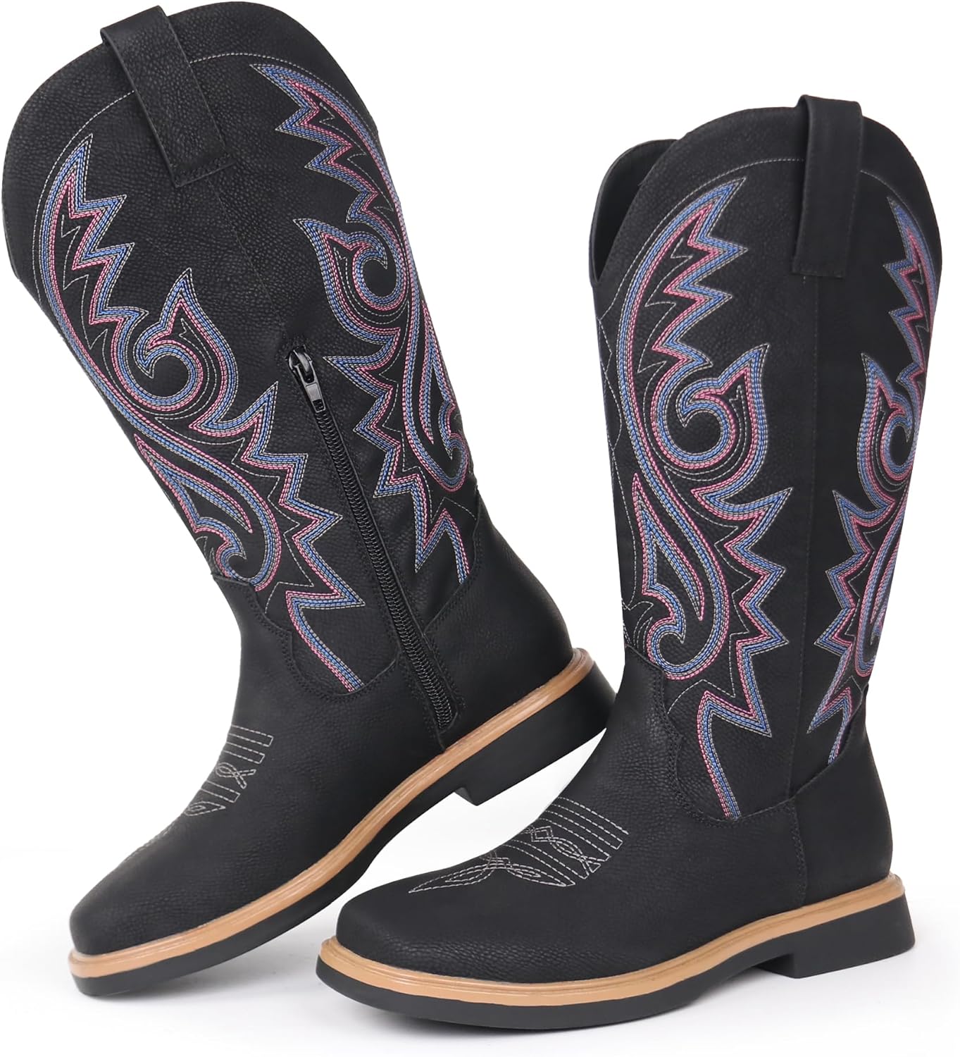 Hawkwell Women's Cowboy Boots with Square Toe and Zipper