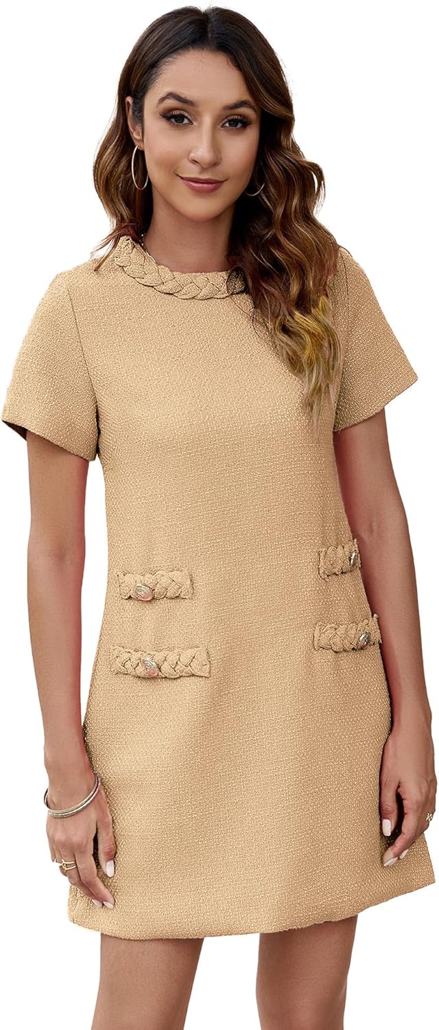 Ladyful Womens Tweed Jackie Dress for Elegant Business Parties