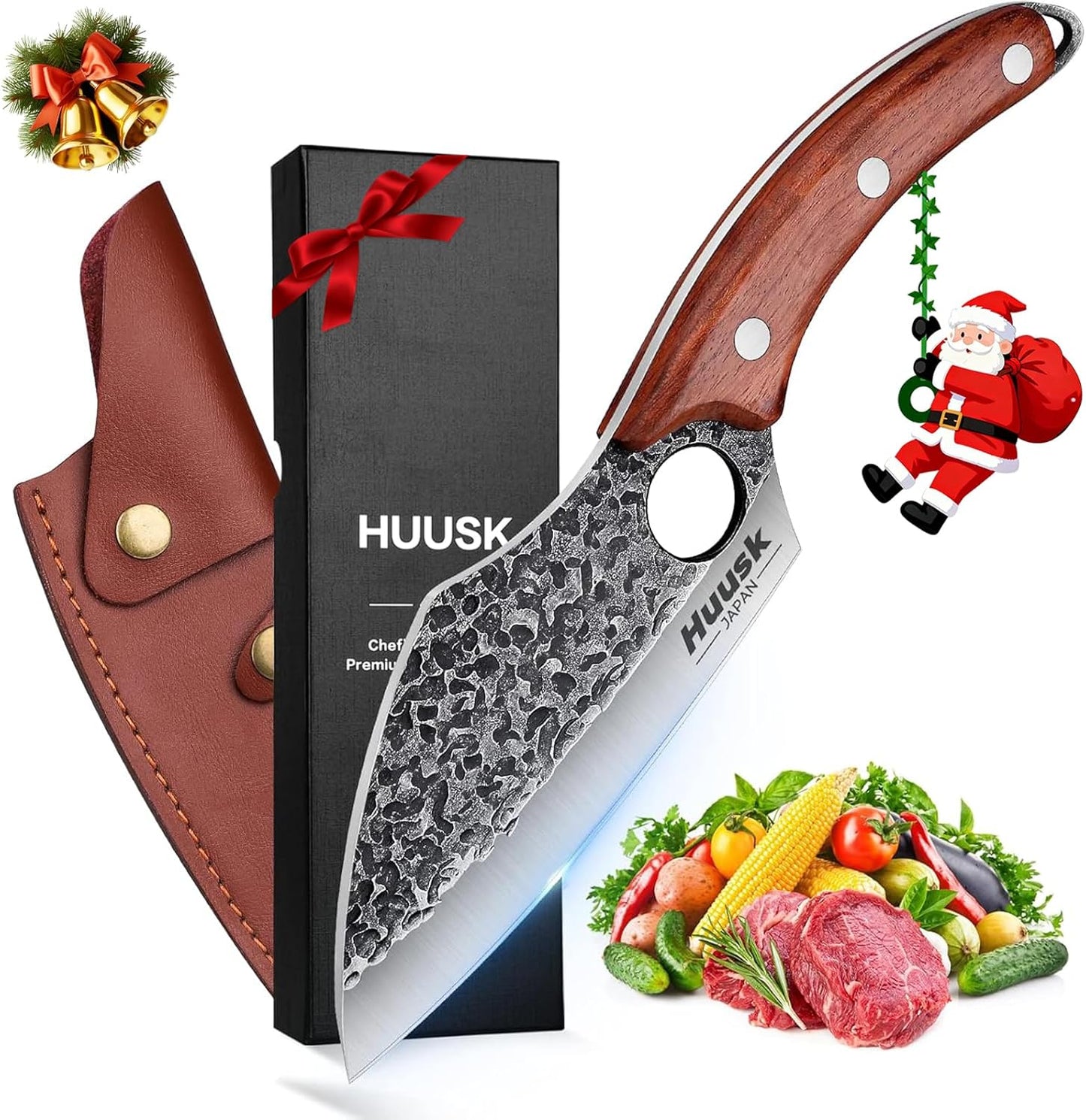 Huusk Hand Forged Meat Cleaver - Perfect for Kitchen and Camping