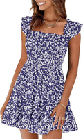 Prinbara Womens Summer Casual Square Neck Smocked Short Sundress Shoes