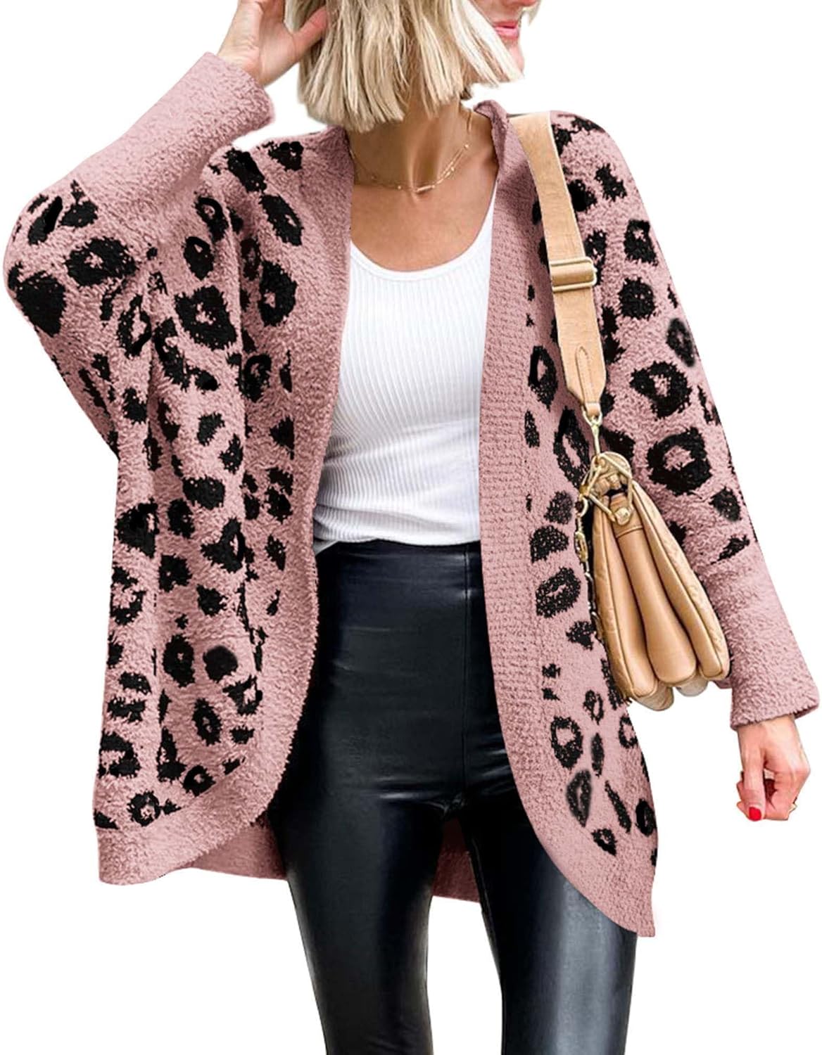 BTFBM Leopard Cardigan for Women - Cozy Knit Outwear for Fall