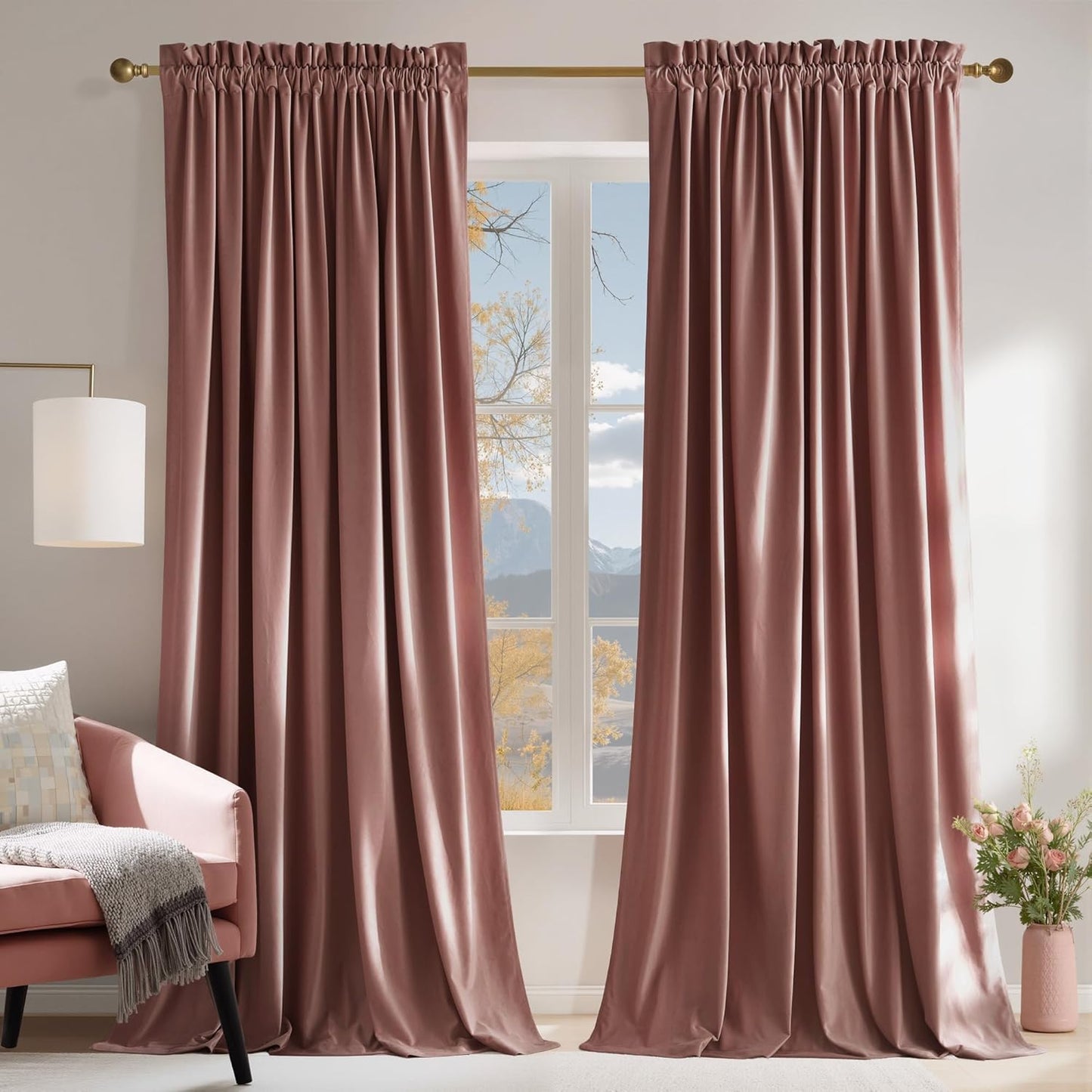 NICETOWN Pink Velvet Curtains - Luxurious Blackout Panels 108 in