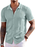 Men's Knit Short Sleeve Button Down Polo Shirt (Style XHGL)