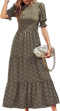 Women Casual Summer Dress 2025 - Flowy Smocked Boho Maxi Dress