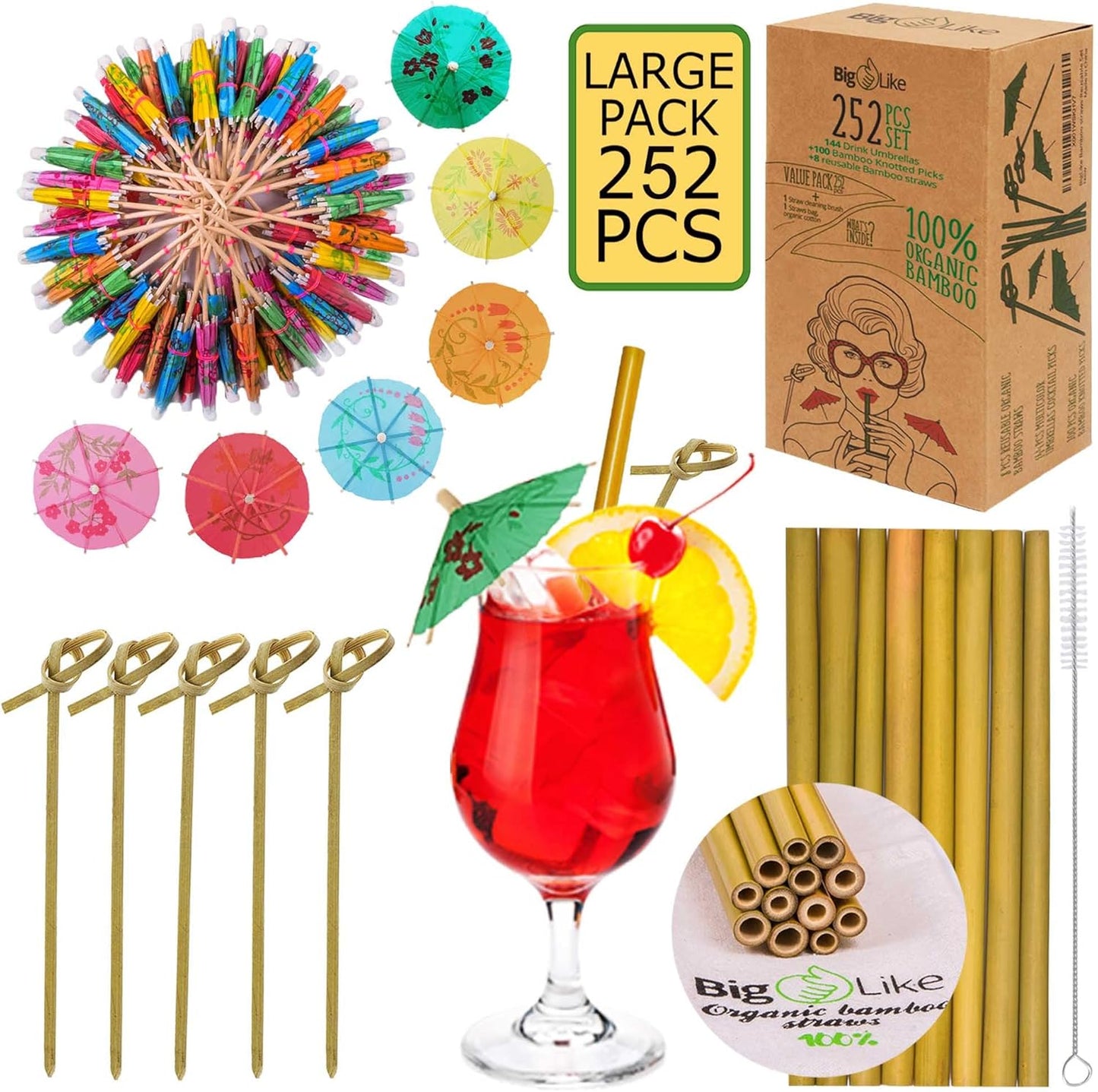 Ultimate Cocktail Pack: 252 Pcs - Umbrellas, Picks, Straws!