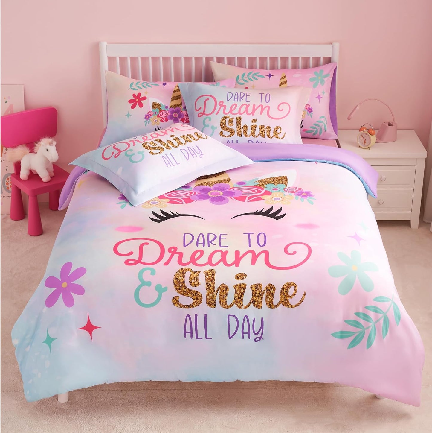 Joiedomi Kid Full Comforter Set Unicorn Bedding for All Seasons