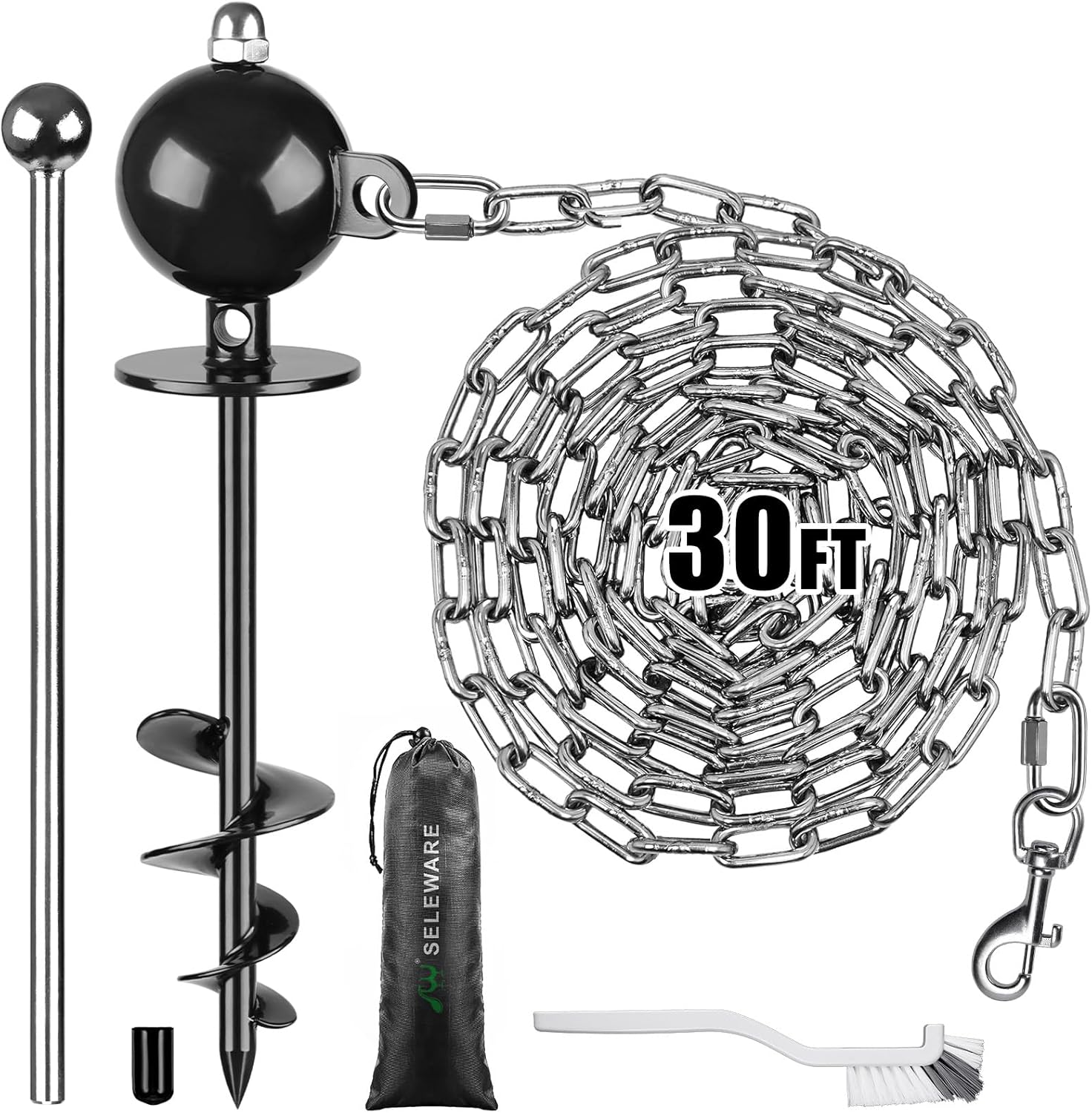 SELEWARE Dog Tie Out Stake for Large Dogs with Stainless Steel Chain