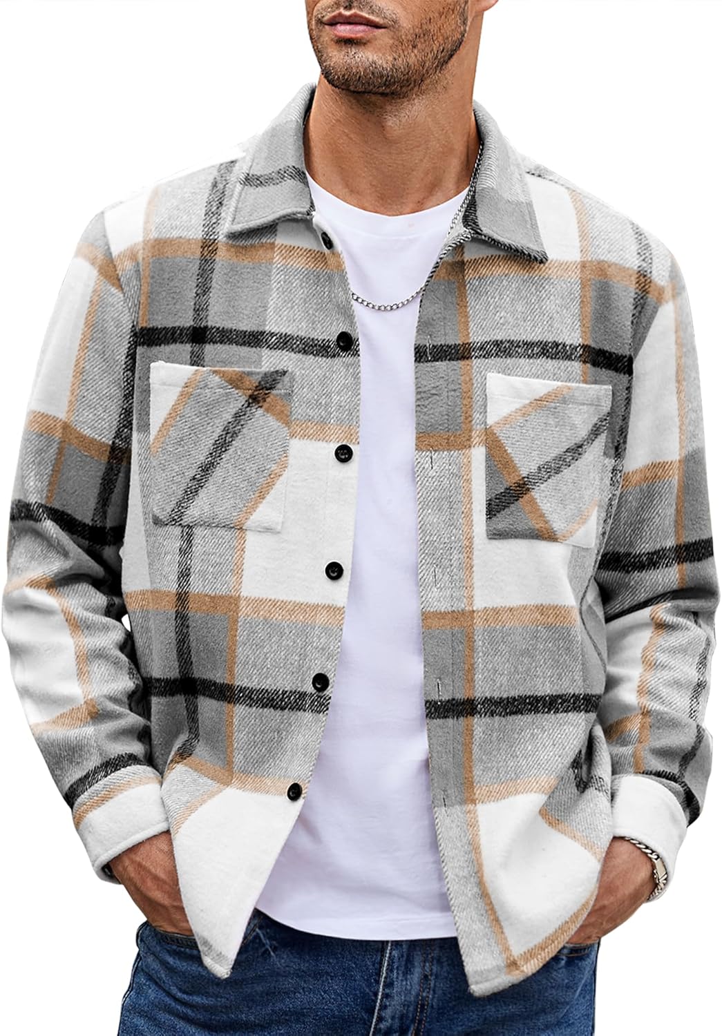 COOFANDY Men's Flannel Shirt Jacket - Stylish Plaid Design