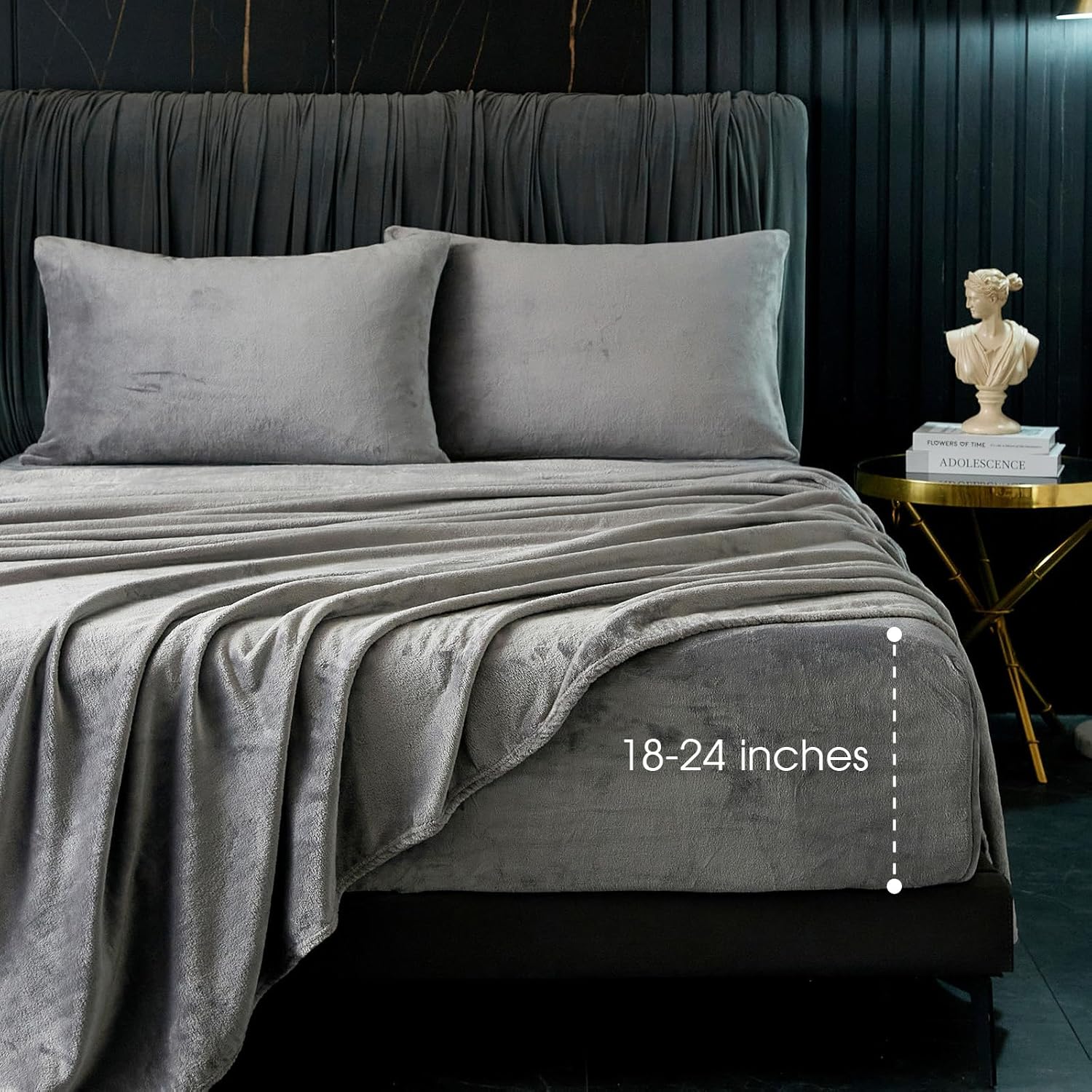 HYPREST Flannel Sheets Queen Set for Extra Deep Pocket Mattresses