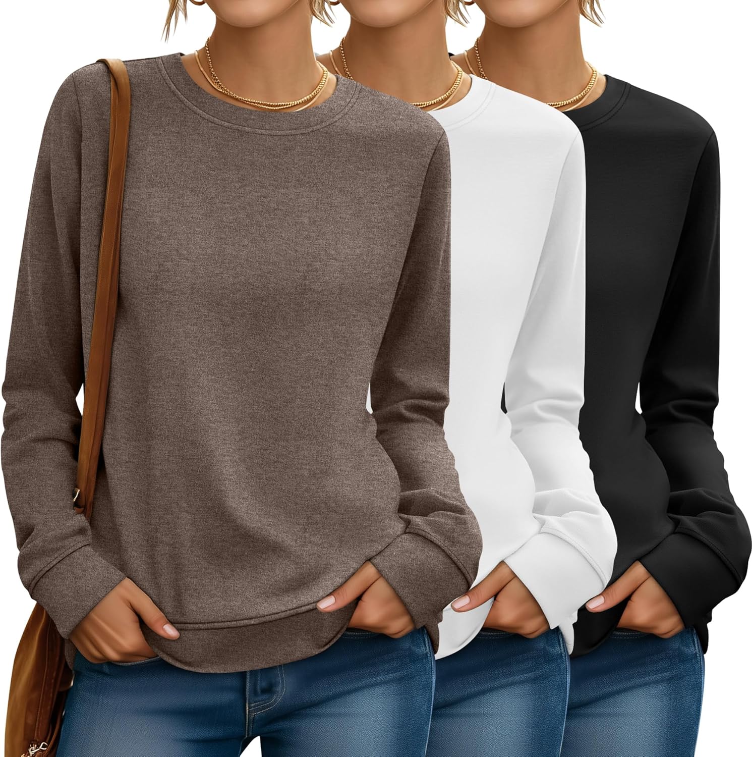 Riyiper 3 Pack Women's Long Sleeve Sweatshirts for Fall Style