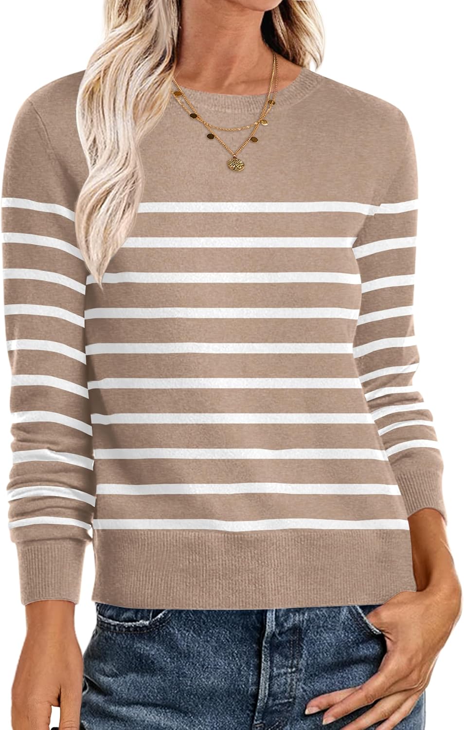 Lightweight Crewneck Pullover Sweater for Women - Trendy Fall Style