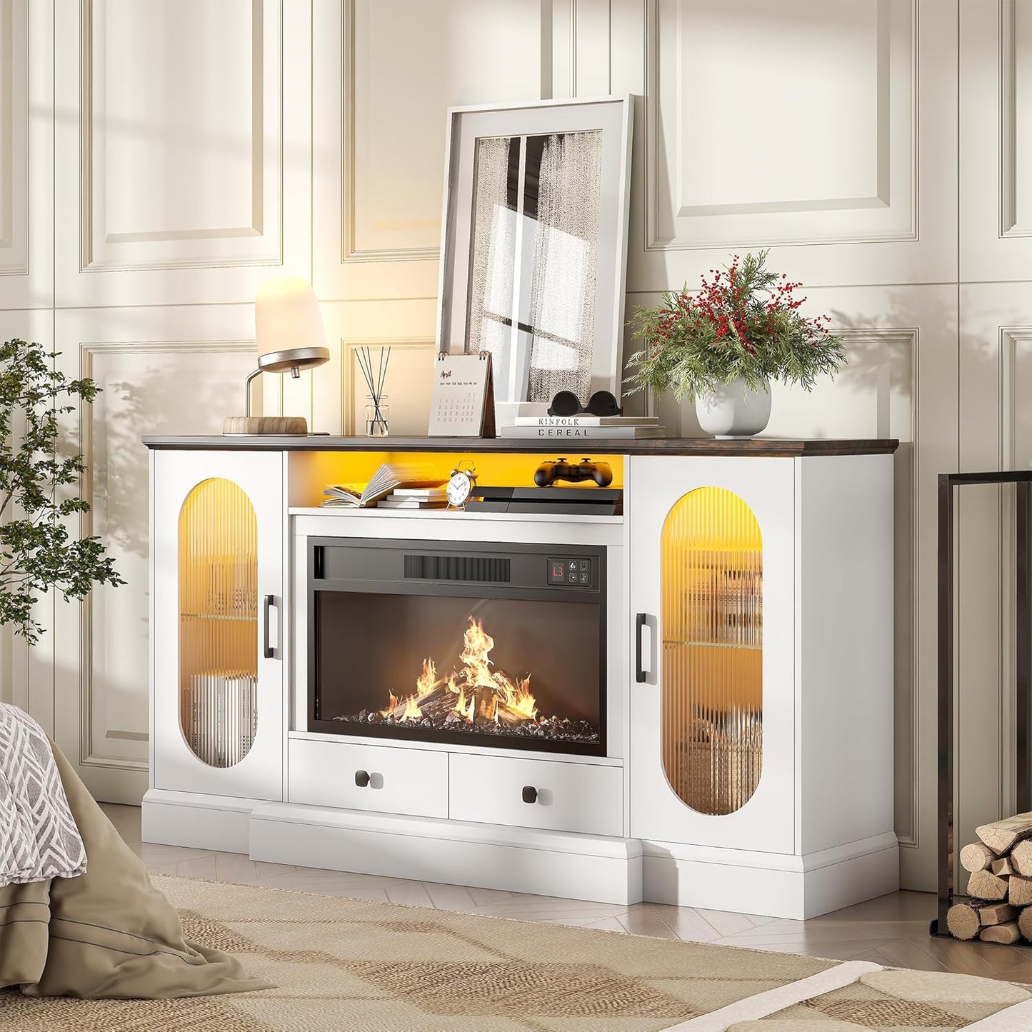 66'' Electric Fireplace TV Stand with RGB LED Light