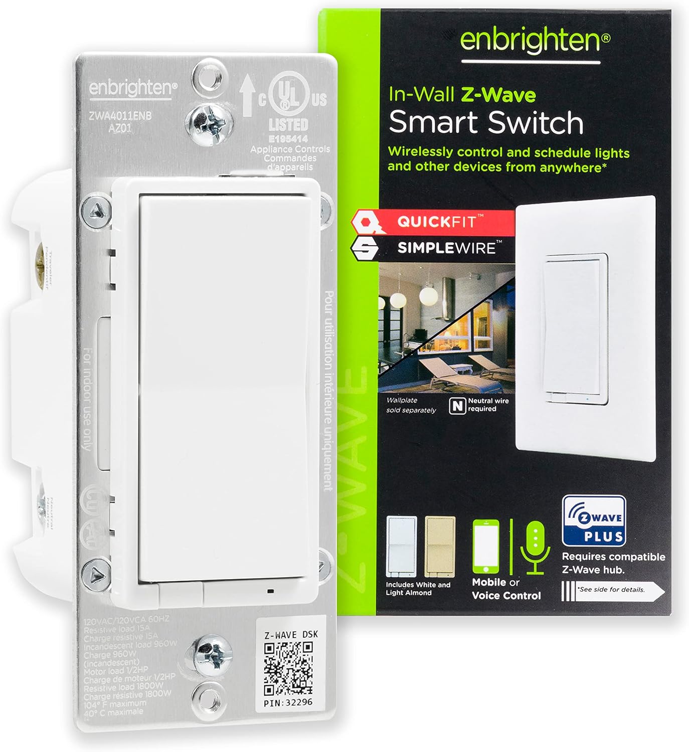 Enbrighten Z-Wave In-Wall Smart Light Switch for Home Automation