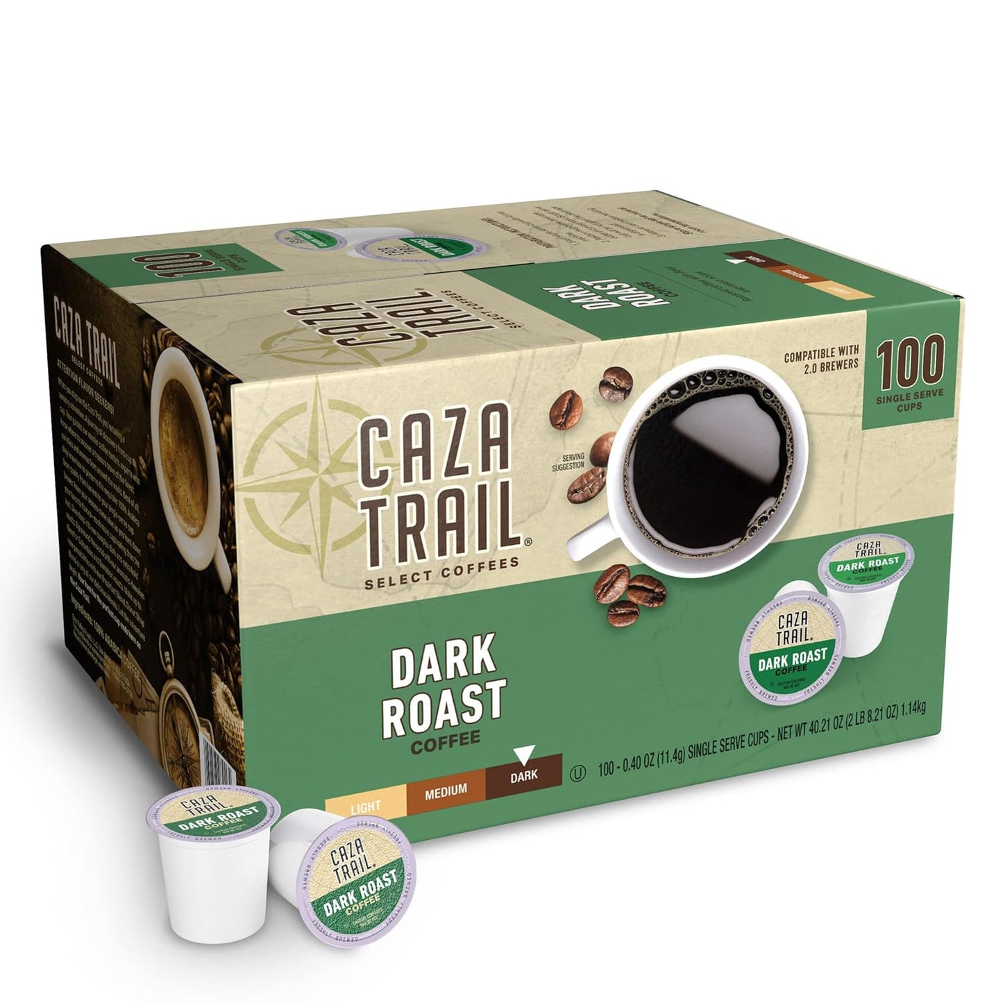 Caza Trail Dark Roast Coffee Pods - 100 Pack