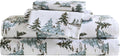 Flannel Sheets King Size Snowy Pine Trees Green - Touchably Soft