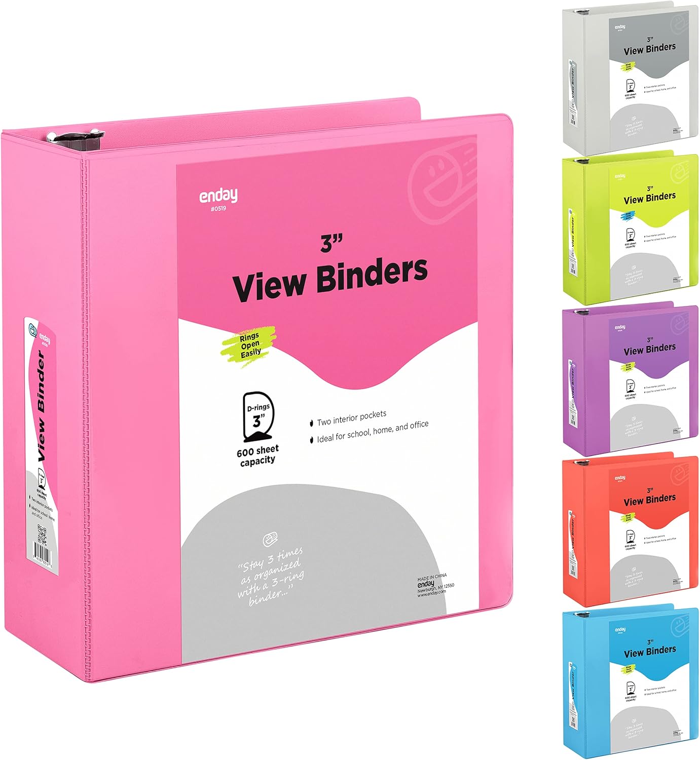 3 Inch Slant D-Ring Binder in Pink - Heavy Duty School Supplies