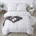 White Grid Comforter Set Full 79x90 in - Lightweight Plaid Bedding