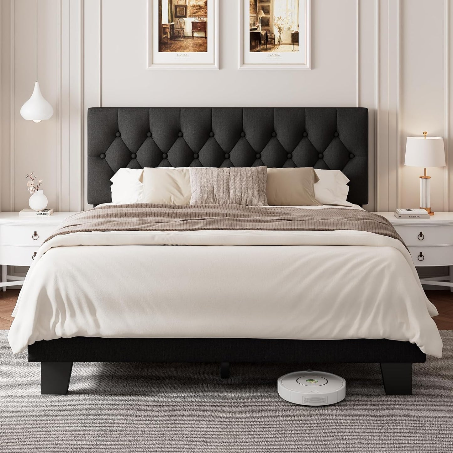 Full Upholstered Bed Frame with Headboard for Ultimate Comfort