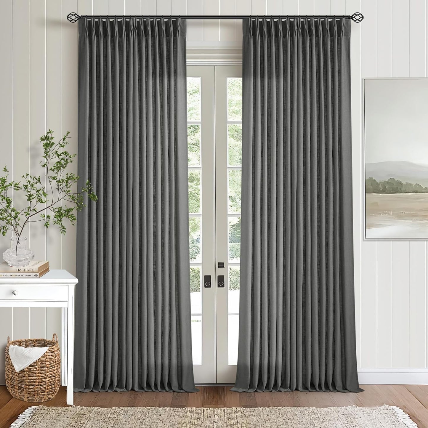 Charcoal Gray Linen Pinch Pleated Curtains for Modern Homes