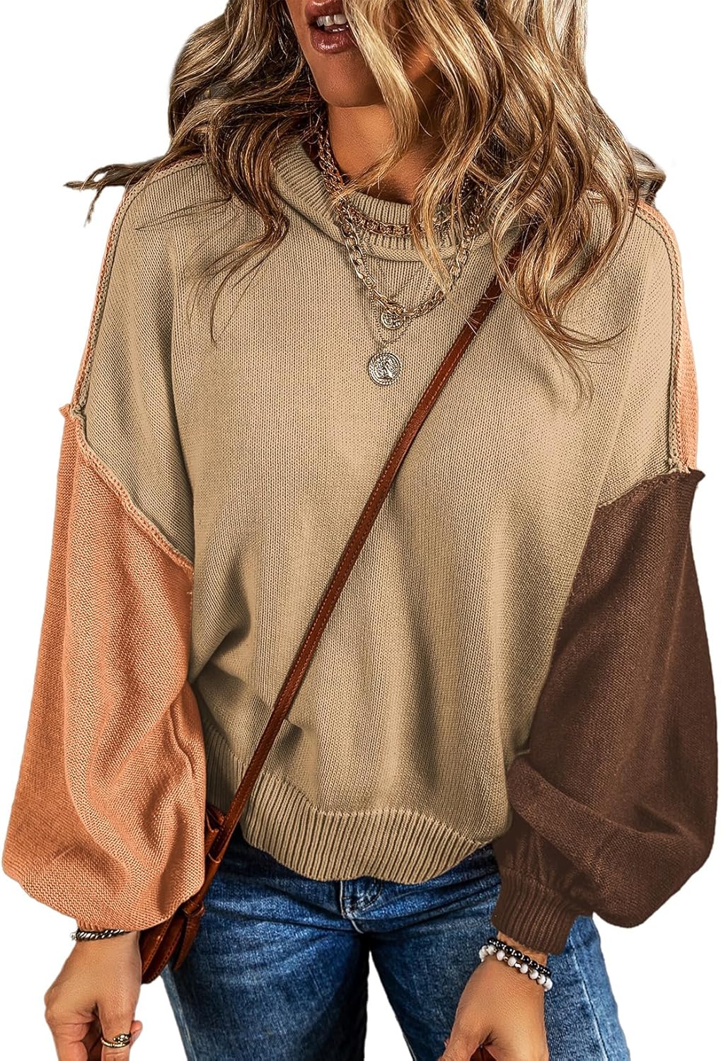 Dokotoo Women's Colorblock Crewneck Sweaters for Fall Style