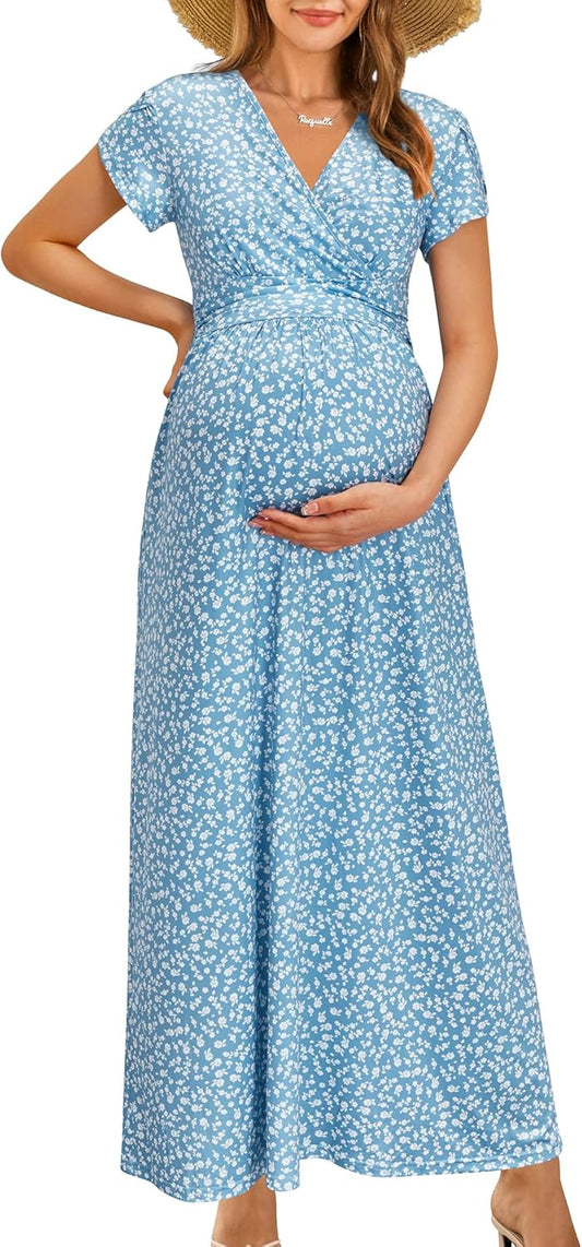 OUGES Maternity Maxi Dress for Baby Shower and Photoshoot