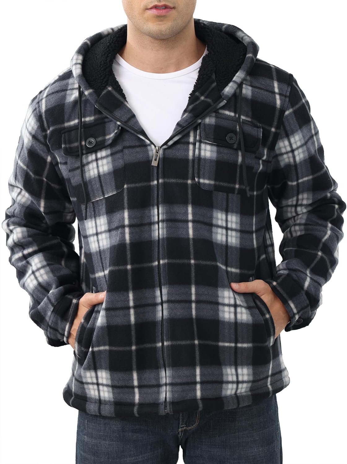 Men's Flannel Shirt Jacket with Fleece Sherpa Lining for Warmth