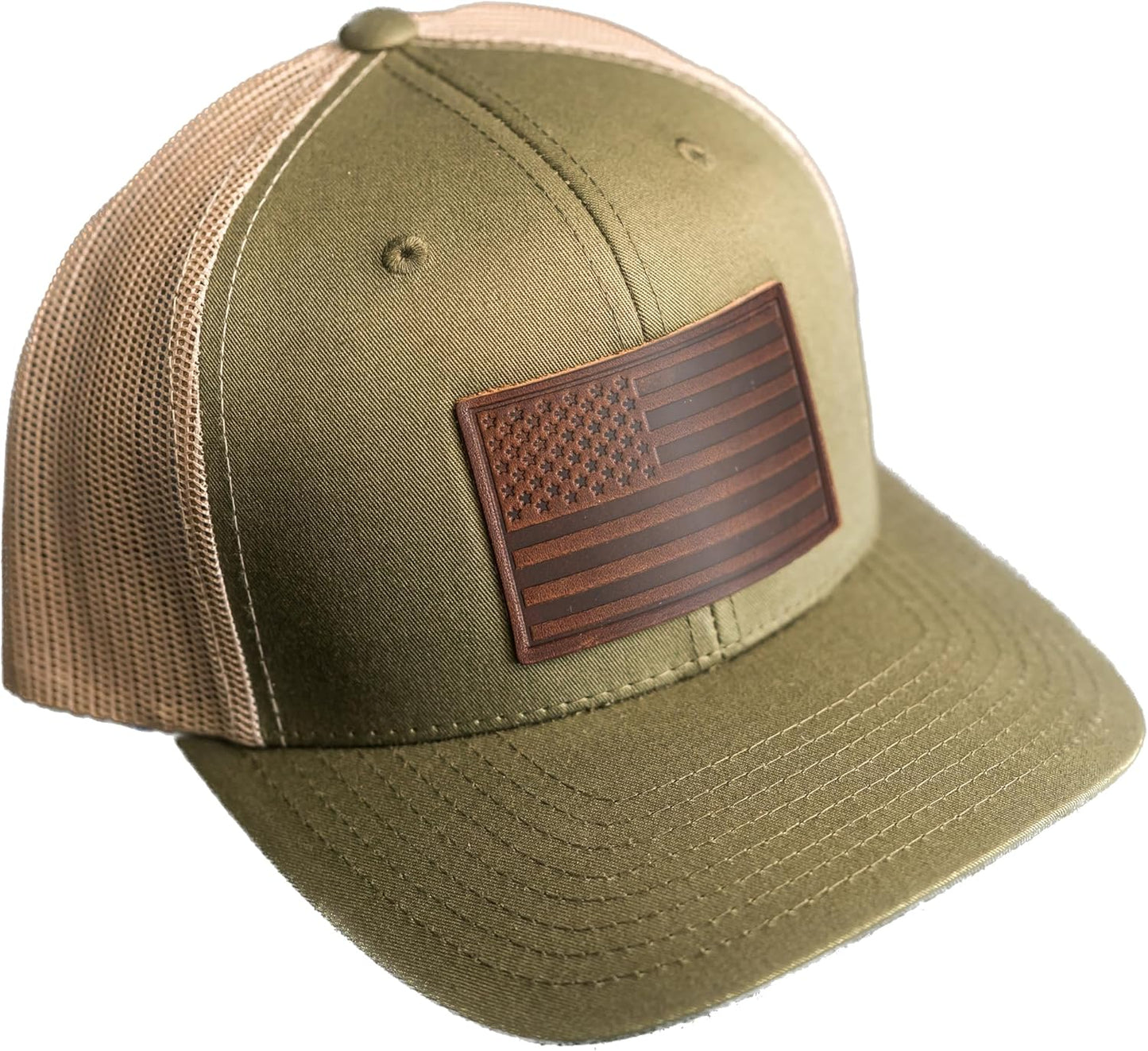 Handmade Leather Patch Trucker Hats - Unique Patriotic Style
