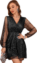 Floerns Mesh Lantern Sleeve Party Dress