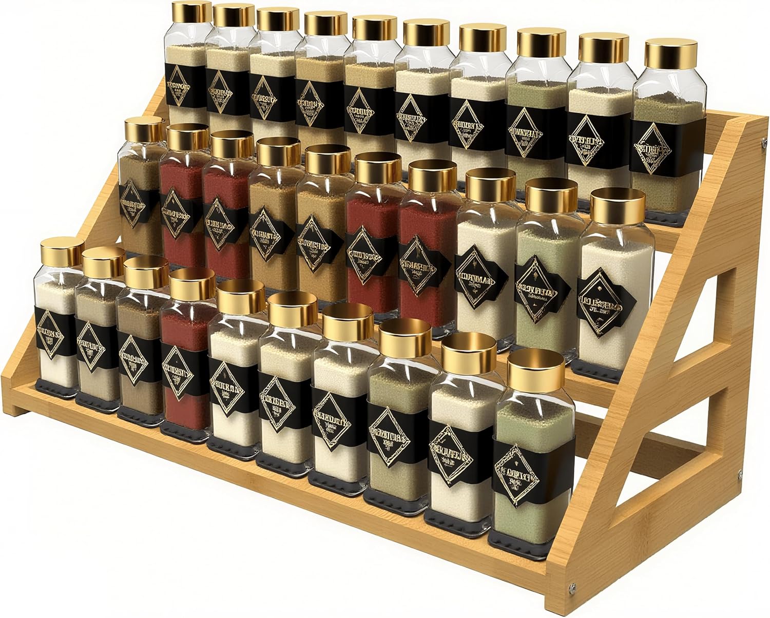 Bamboo Spice Rack for Kitchen Countertop and Pantry Organization