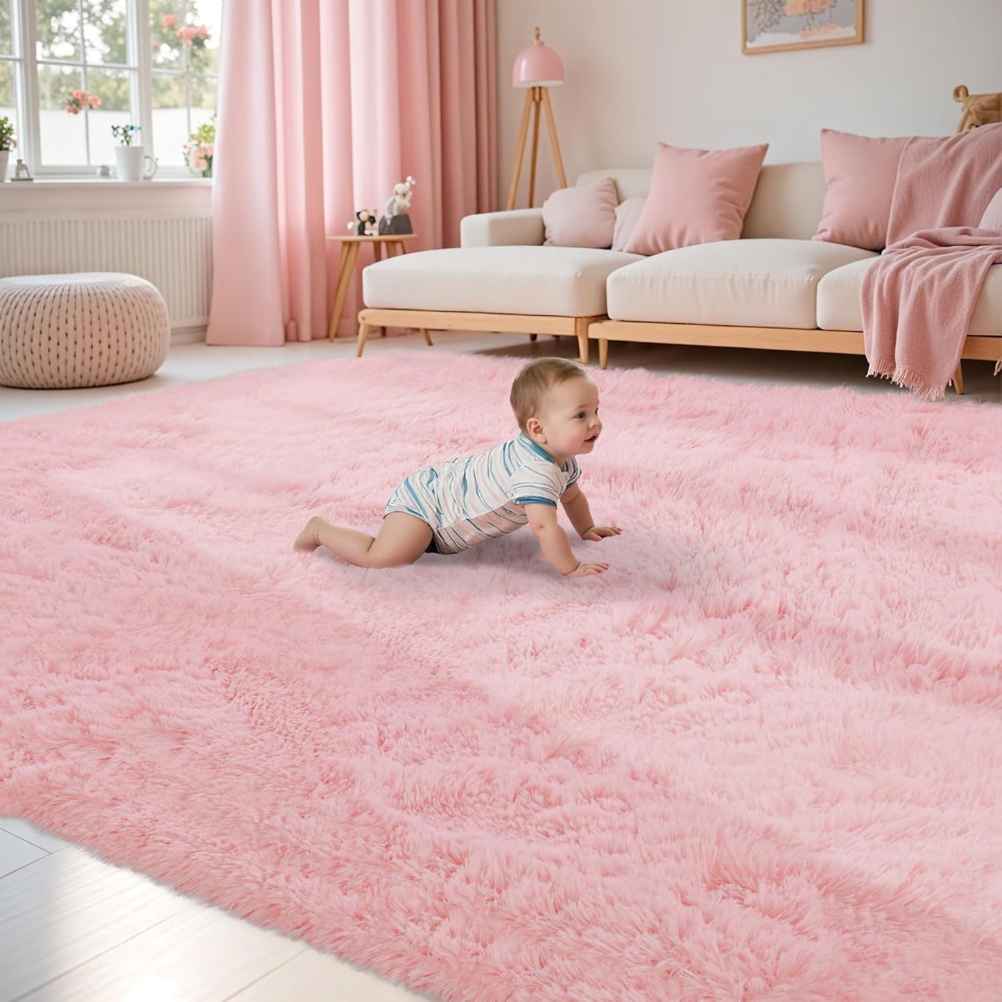 Fluffy Pink Area Rug for Bedroom Living Room Soft 8x10 Fuzzy