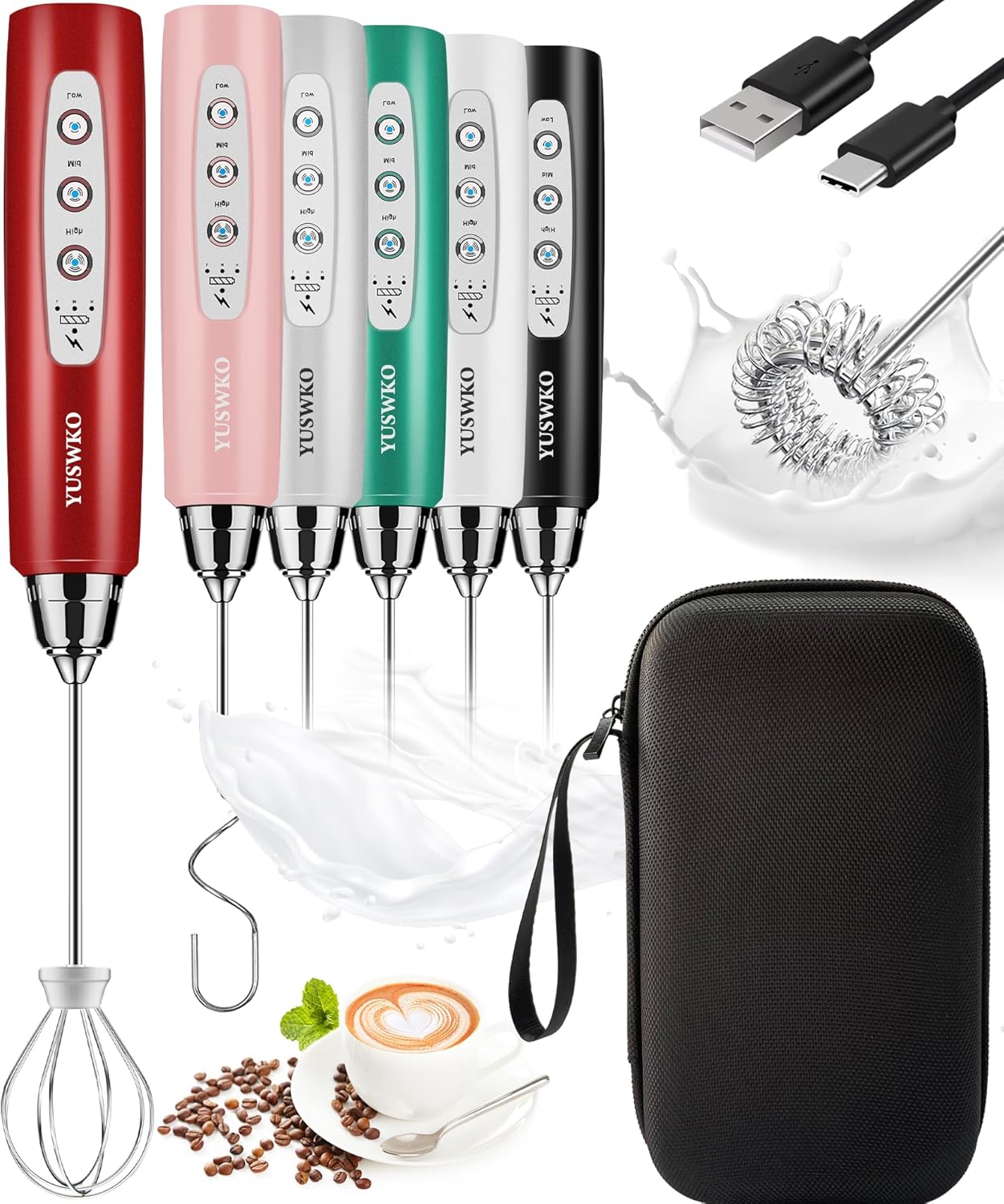 YUSWKO Rechargeable Milk Frother for Coffee and Drinks