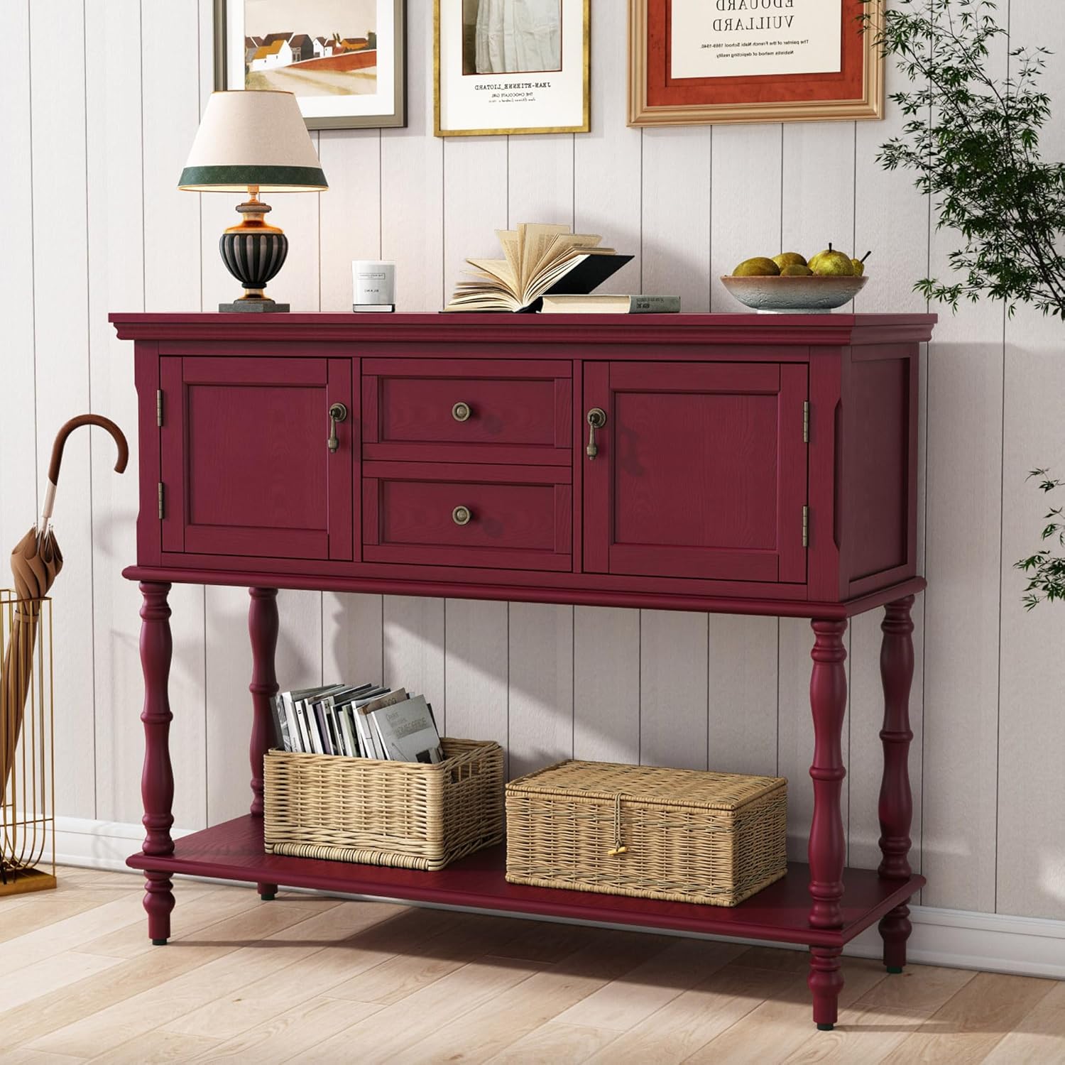 Retro Console Table with 2 Drawers for Living Room and Hallway