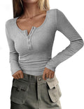 PRETTYGARDEN Women's Long Sleeve Henley Slim Fit Top - Cozy Ribbed