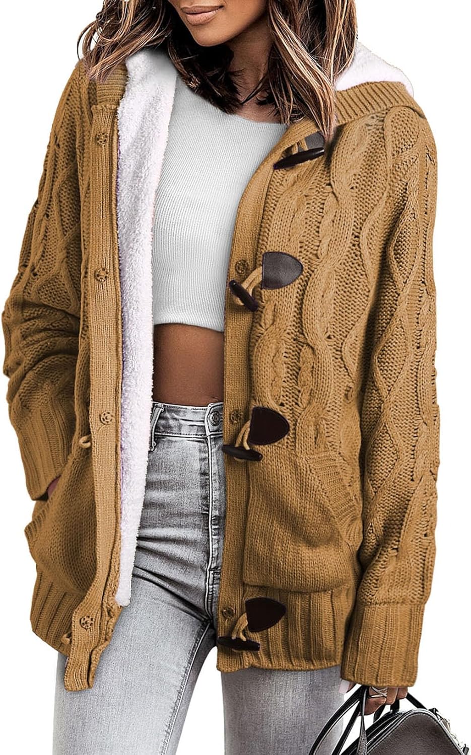 Flattering Fleece Lined Cardigan for Women - Cozy Winter Style