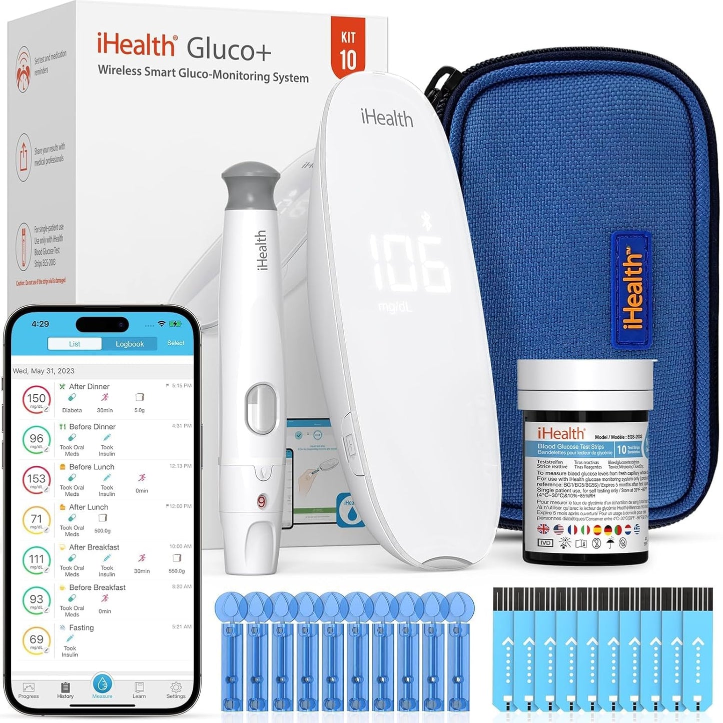 iHealth Gluco+ Wireless Smart Blood Glucose Monitor - Hassle-Free Diabetes Testing