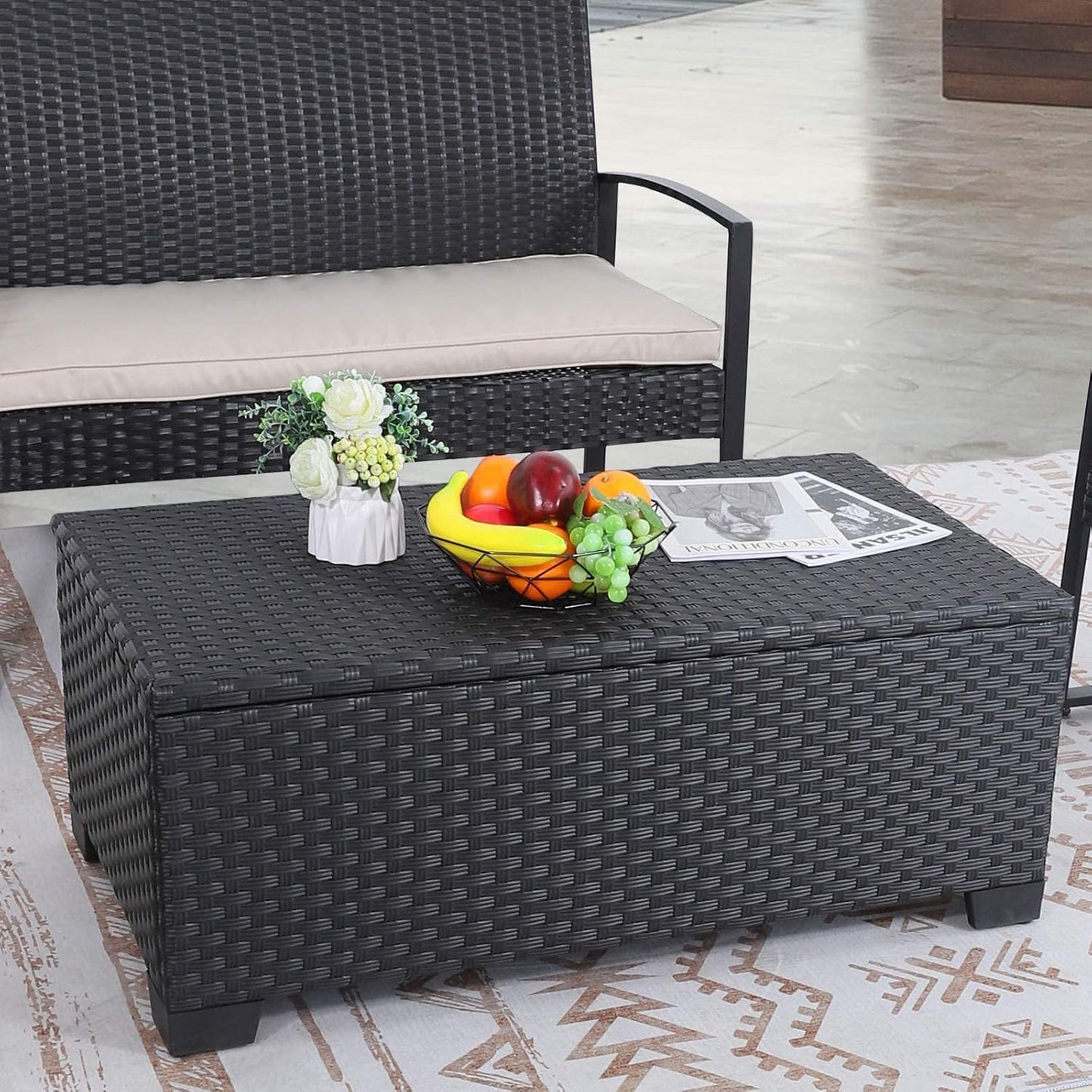 Rattaner Patio Coffee Table with Storage for Outdoor Use