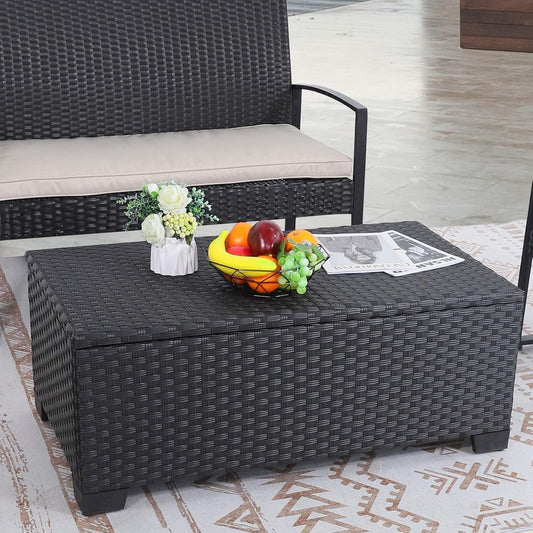Rattaner Patio Coffee Table with Storage for Outdoor Use