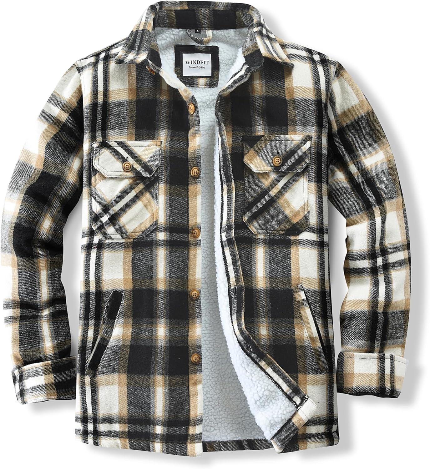 Men's Cotton Sherpa Lined Flannel Shirt Jacket for Outdoor Use
