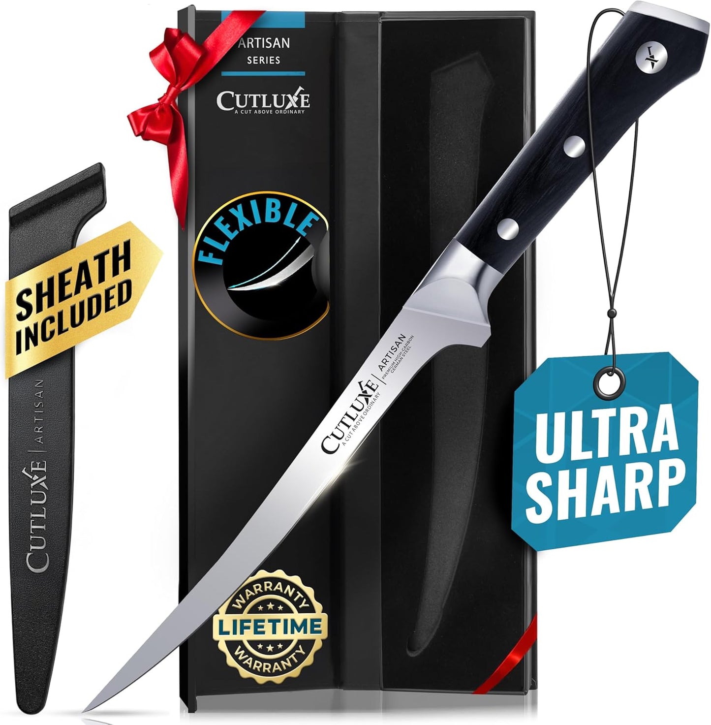 Cutluxe Fillet Knife 7in Razor Sharp Boning Knife for Fish & Meat