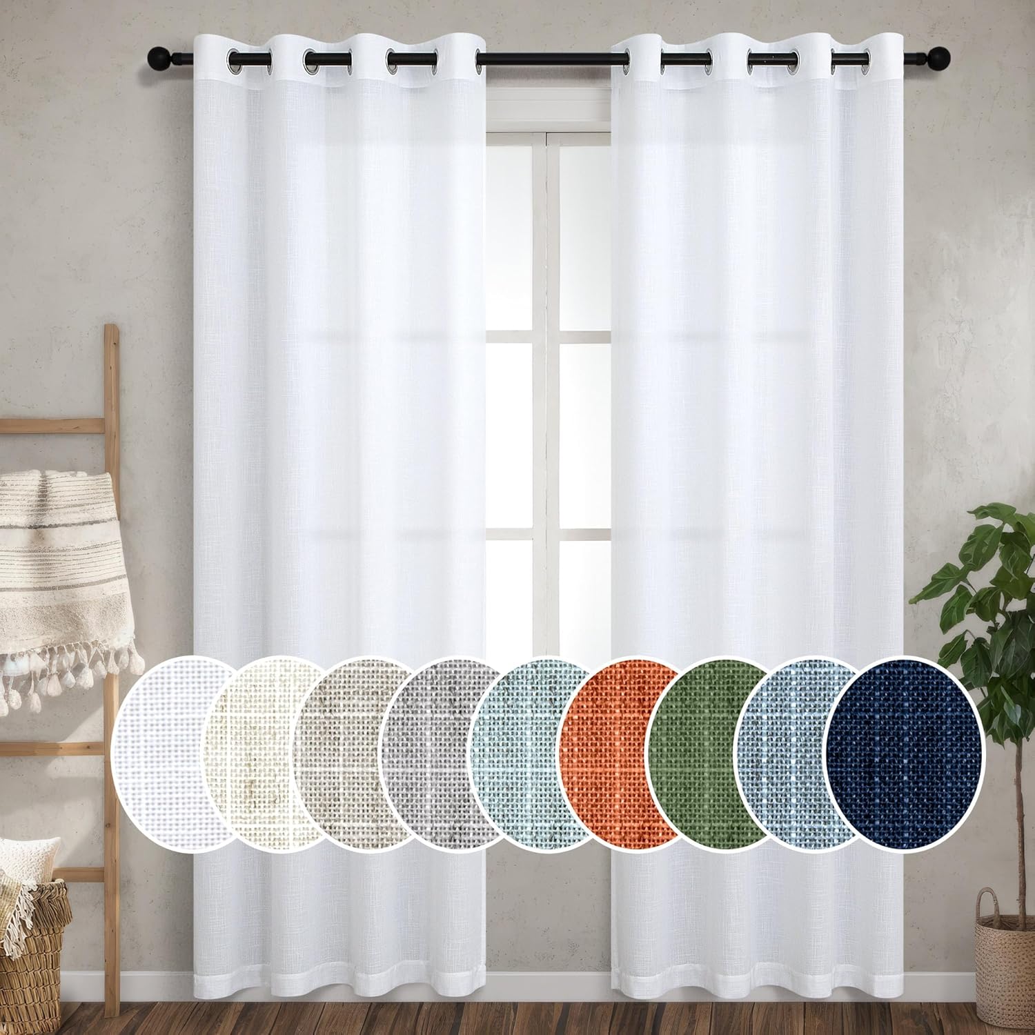 White Curtains 84 Inches Long for Living Room and Bedroom Decor