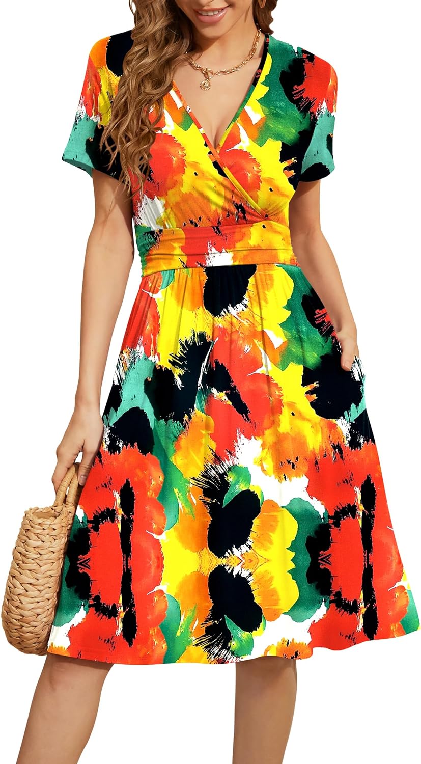 WEACZZY Women's Summer Short Sleeve Casual Floral Dress