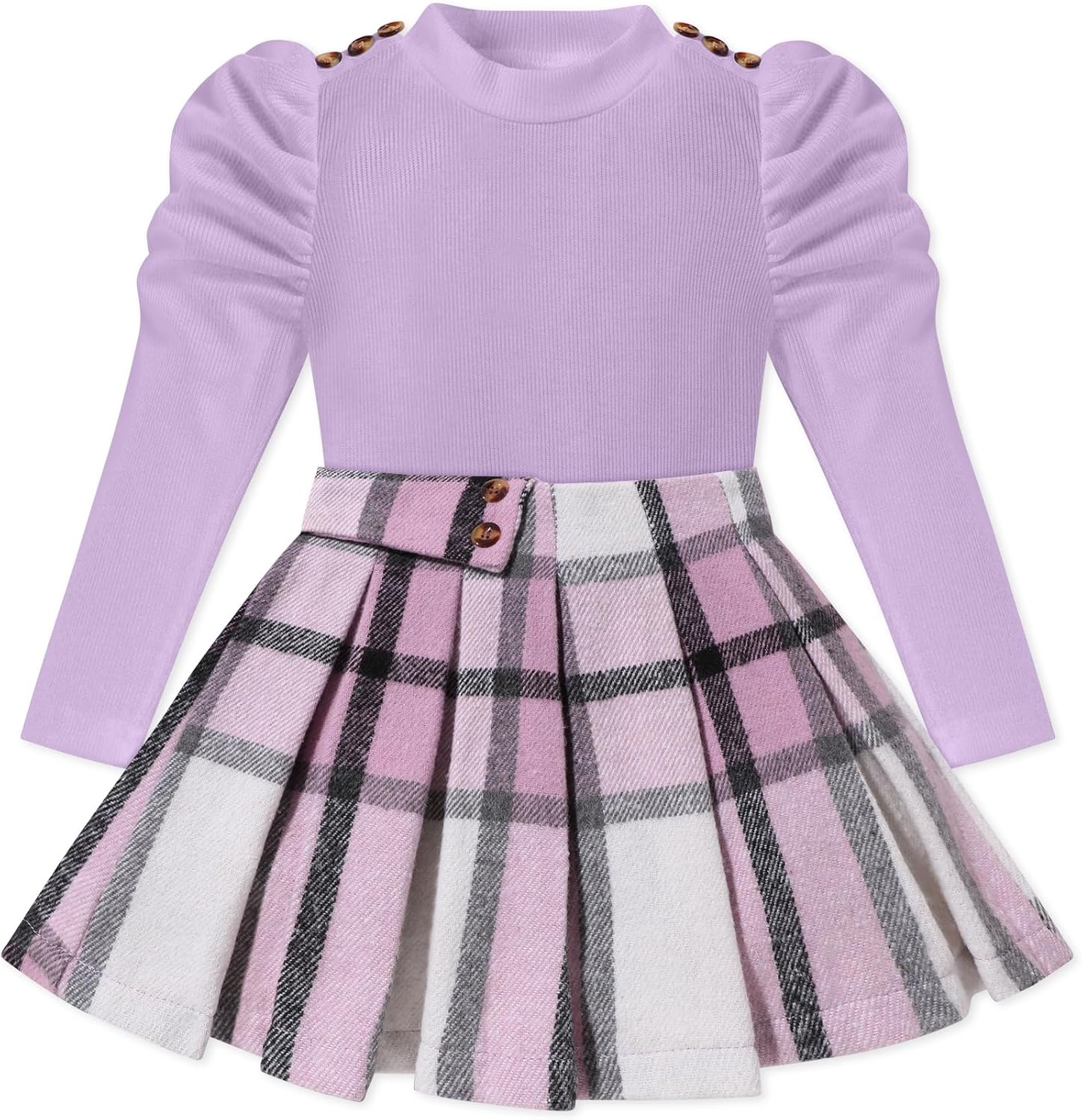 Fuermos Toddler Girl Clothes Puff Sleeve Top and Skirt Set