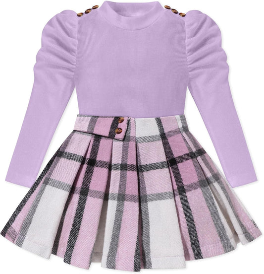 Fuermos Toddler Girl Clothes Puff Sleeve Top and Skirt Set