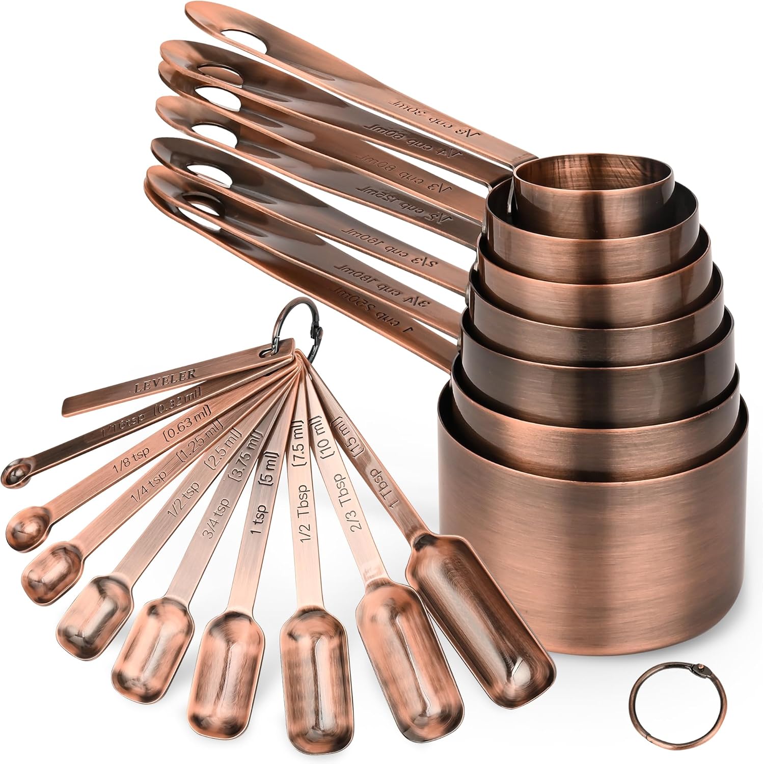 Copper Measuring Cups and Spoons Set 17 for Kitchen Baking