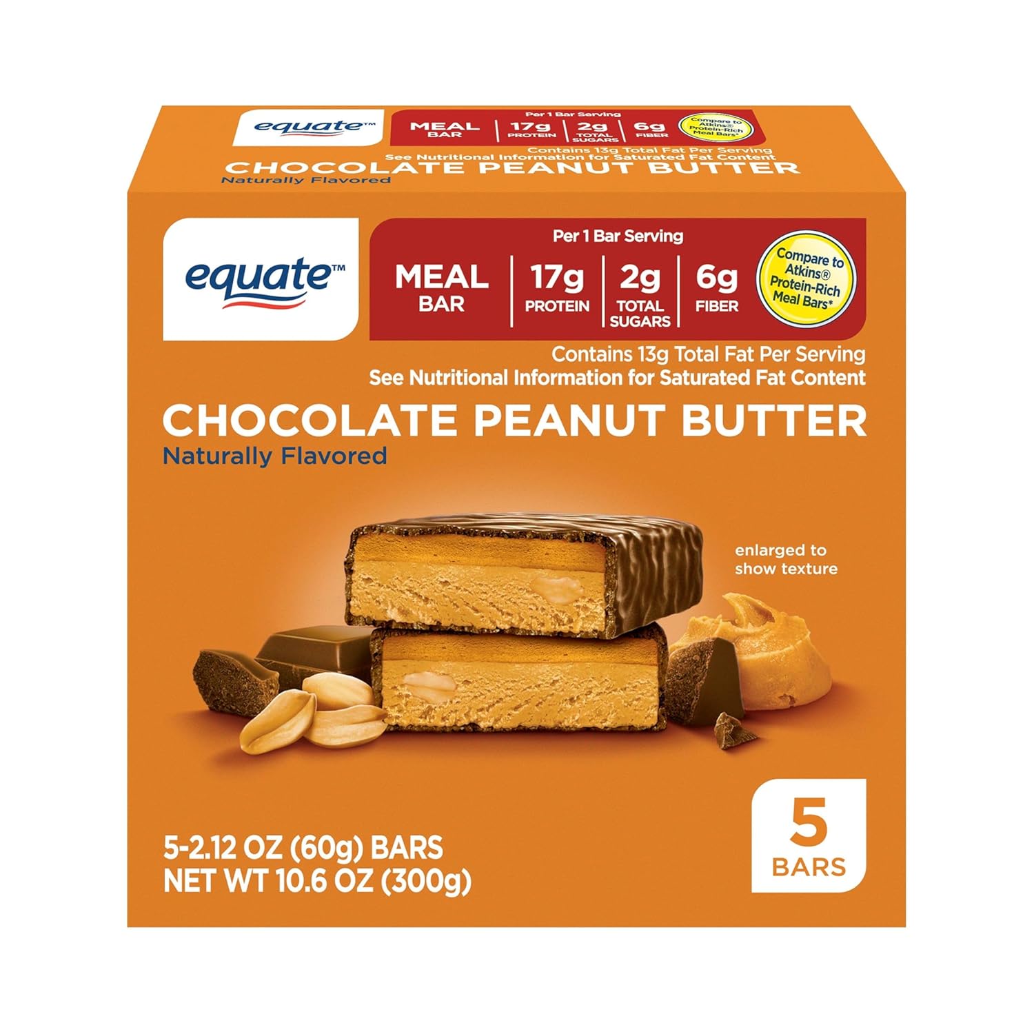 Portable Energy Boost: Equate Chocolate Peanut Butter Bar, 5 Ct