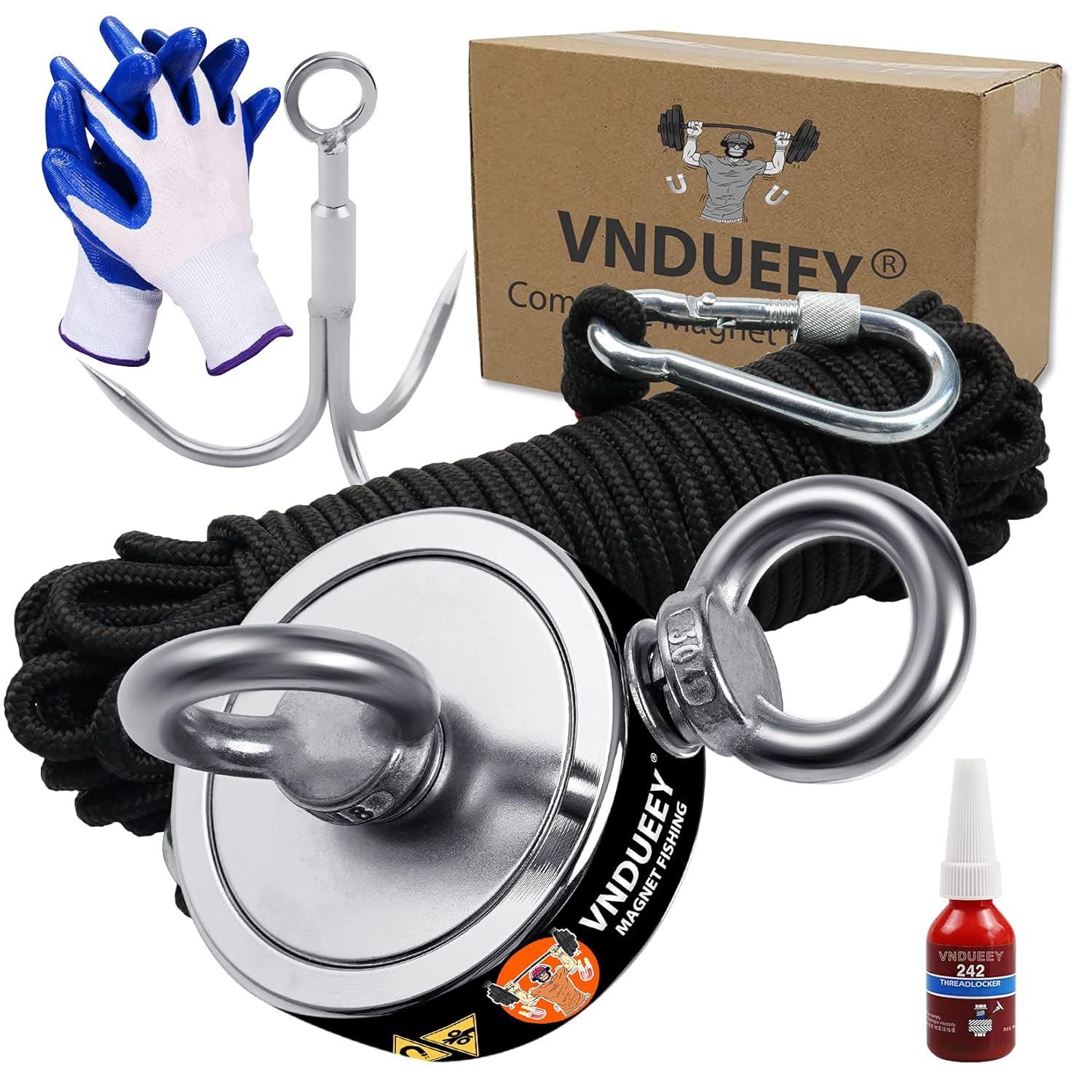 Ultimate Magnet Fishing Kit - 760 lbs Pull - Grappling Hook, Heavy-Duty Rope & Gear