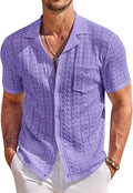 Men's Knit Button Down Shirt Short Sleeve Vintage Polo (Style PYZH)