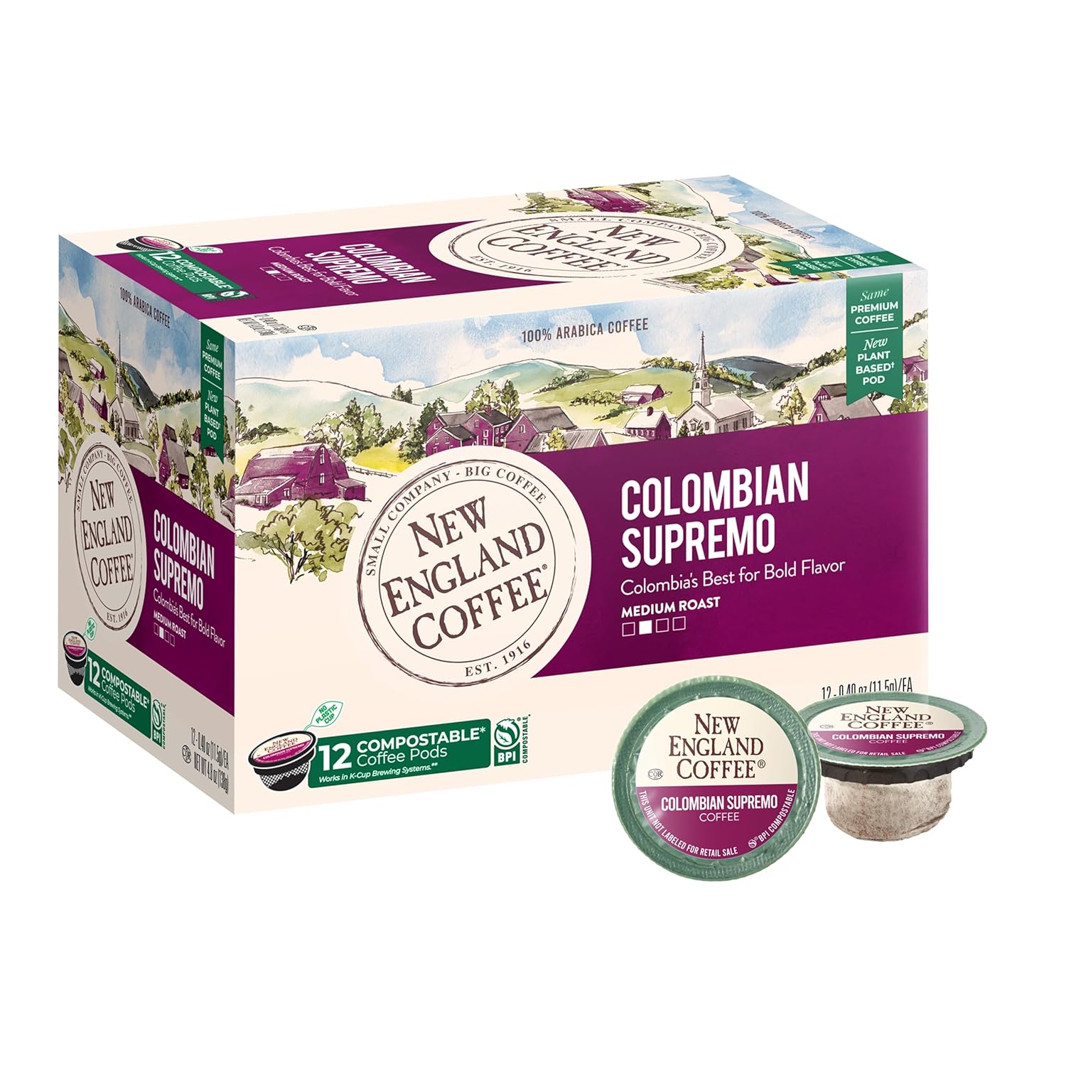 New England Coffee Colombian Supremo Pods for Rich Flavor
