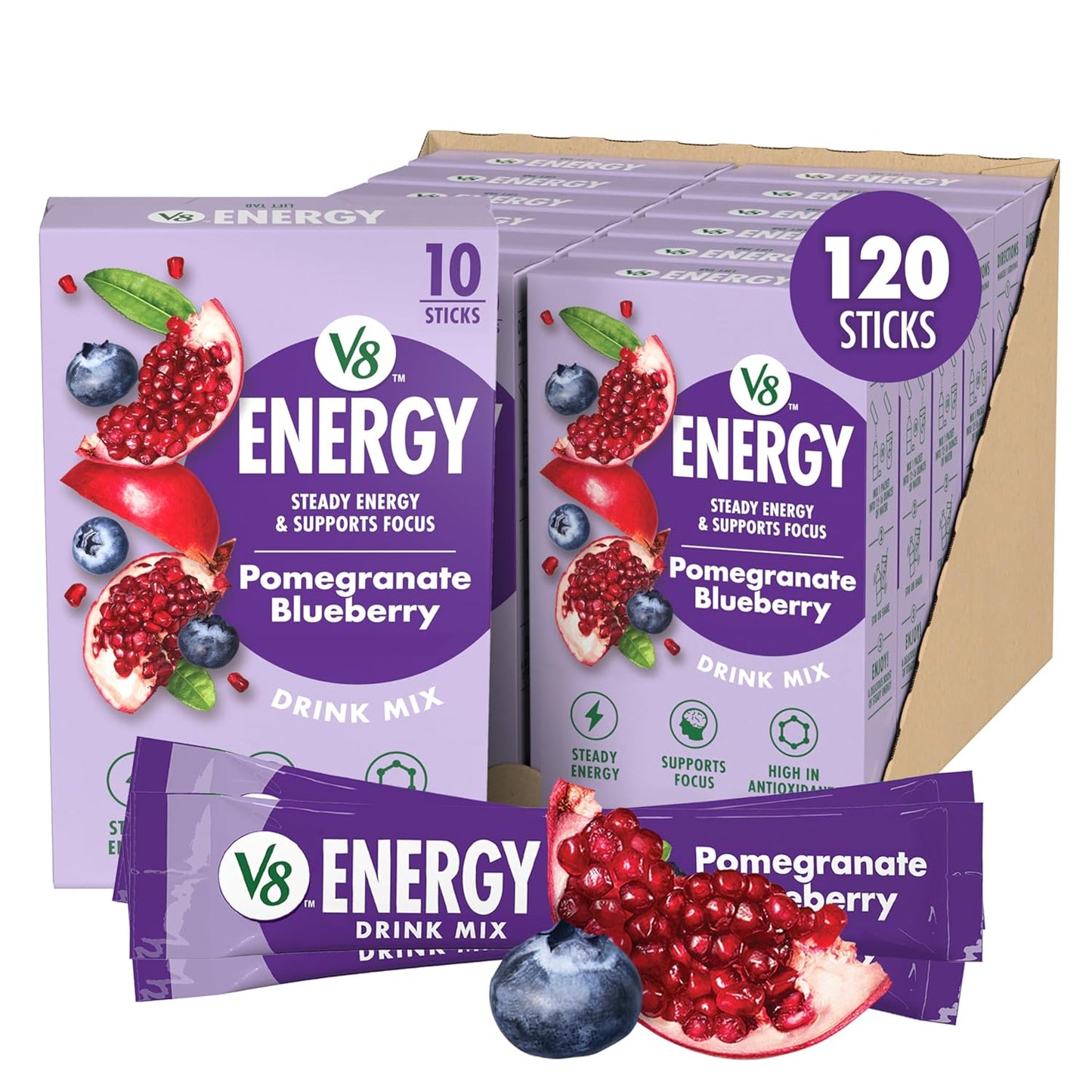 V8 Energy Pomegranate Blueberry Drink Powder for Steady Energy