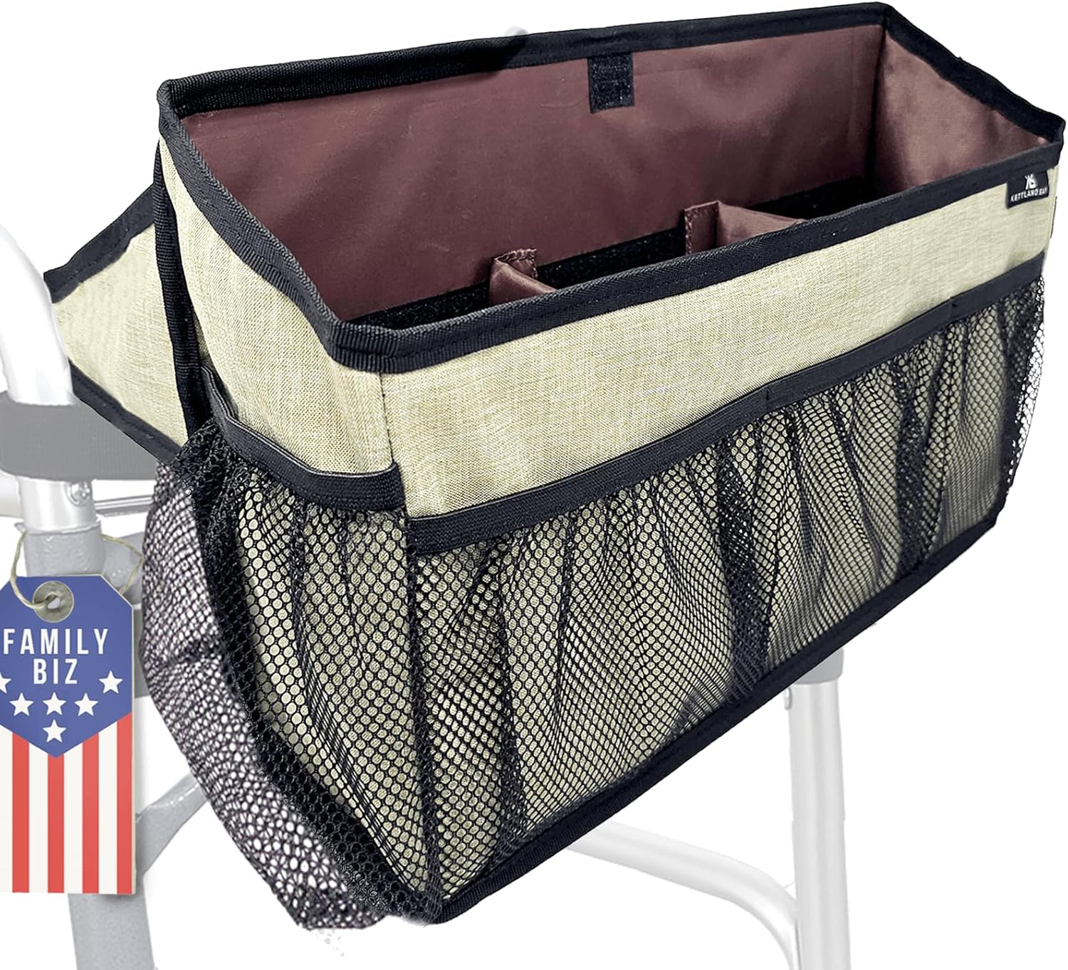 Walker Basket for Folding Walker with Flip-Down Tray and Organizer
